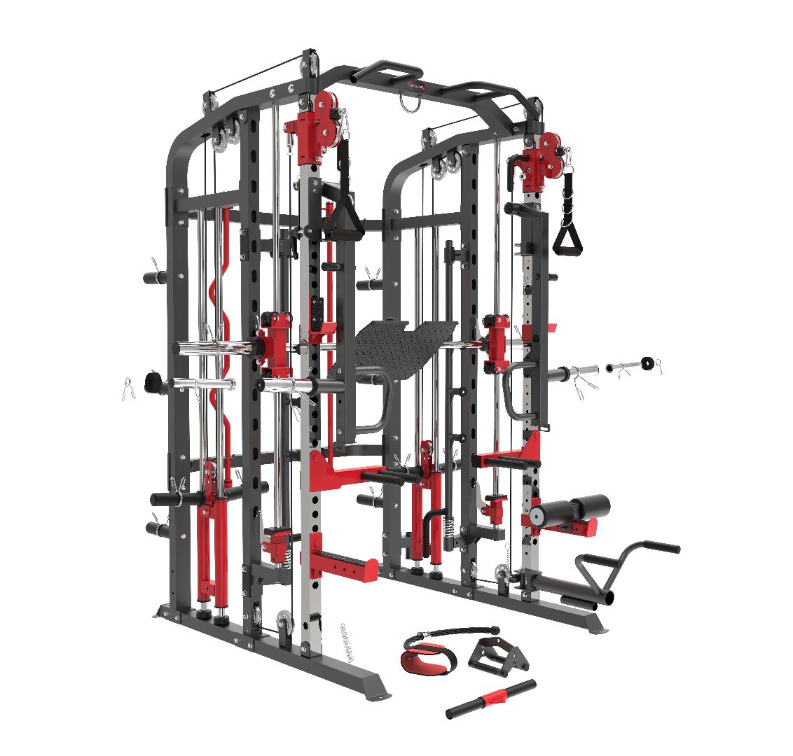 Functional Trainer Smith Machine Power Rack Inc Leg Press + Lat Pull Down Seat & Lat Attachment + Jammer Arms